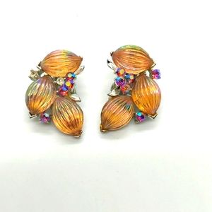 Vintage Lisner clip on Rhinestone earrings